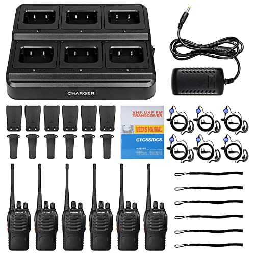 Pxton Long Range Walkie Talkies for Adults 6-Pack with Upgraded Earpiece & Multi Charger