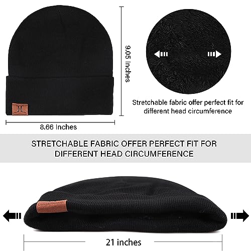 Winter Beanie Hat and Touchscreen Gloves Set - One Size Black