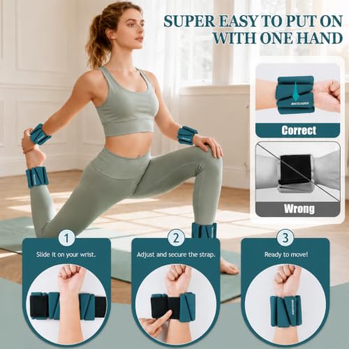 Adjustable Ankle Weights Set of 2 - 4 lb Pair with Variation Deep Emerald for Fitness