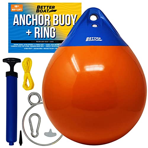 15-Inch Inflatable Anchor Buoy with Retrieval Ring and Pump - 60lb Lift