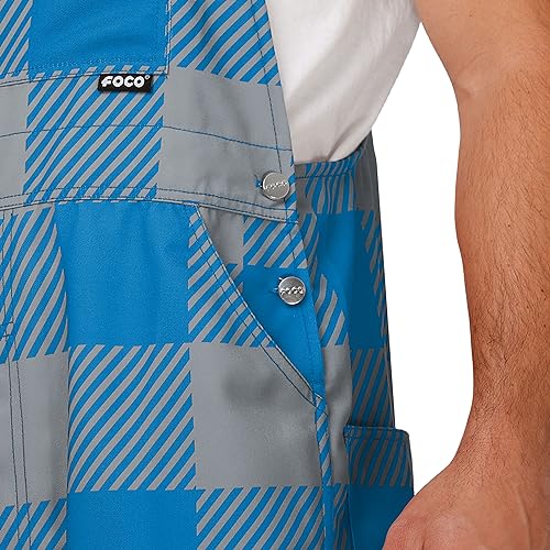 FOCO NFL Detroit Lions Men's Plaid Bib Overalls - Team Logo, Medium