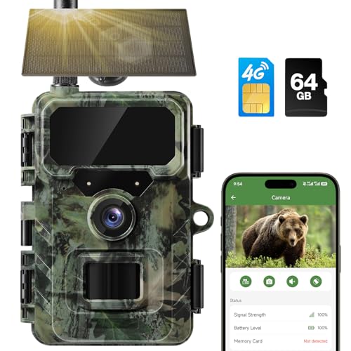 Solar Trail Camera 4G LTE 64MP 2K HD Night Vision Live Streaming Wildlife Camera