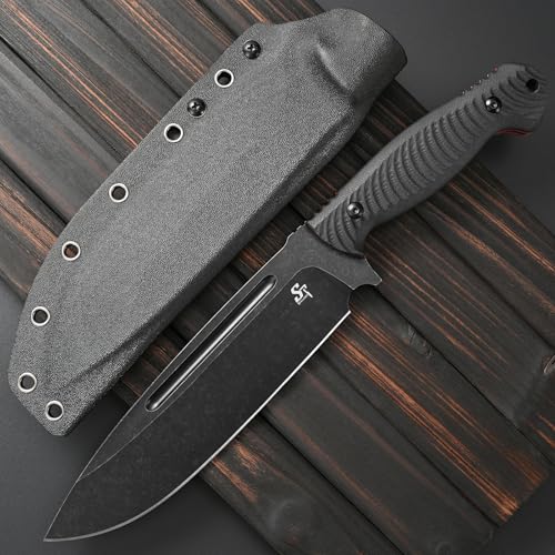 Fixed Blade Survival Knife with G10 Handle and Kydex Sheath, 8mm Steel Blade for Camping & Hunting