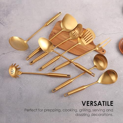 Standcn 15-Inch Gold Stainless Steel Kitchen Utensil Set of 9 – 9-Piece Cooking Tools