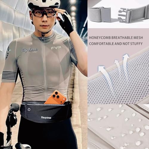 Black Running Belt for Women & Men with Water-Resistant Phone Holder, 3 Pockets, Reflective Safety Design