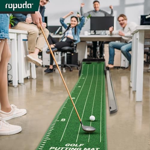Indoor Golf Putting Green 9ft with Mirror & Auto Ball Return - Green