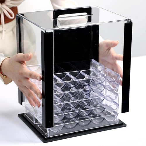 JIESITE 1000pcs Acrylic Poker Chip Case Set with 10 Holders - Professional Display