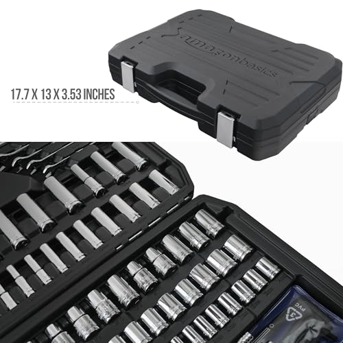 Mechanic's 201-Piece Socket Tool Set with Case - SAE & Metric, Chrome-Vanadium Steel, Black and Silver