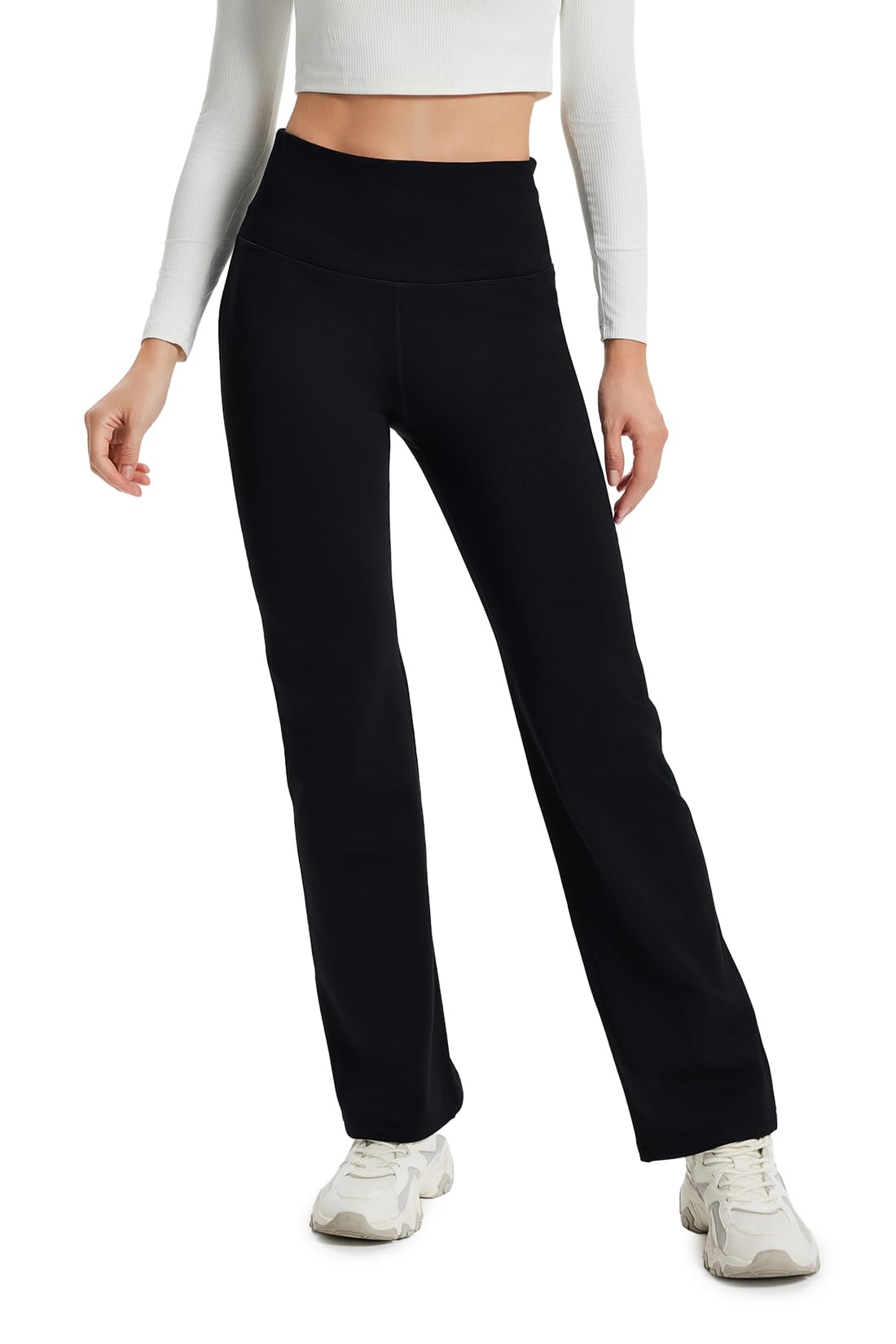 Yogipace Petite Women's CozyWarmth Thick Fleece Lined Straight Leg Sweatpants Wide Waistband Warm Thermal Yoga Pants Zip Pocket,27",Black,Size S