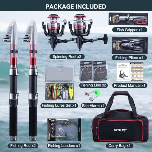 C2 6ft Telescopic Fishing Rod & Reel Combo with Carrier Bag - 1.8M-2.7M