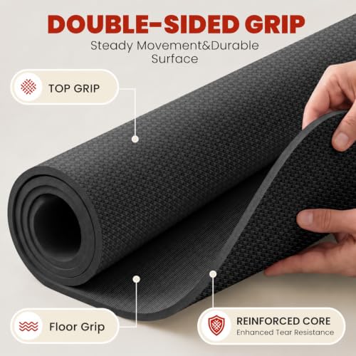 THAILE Large Exercise Mat Black 7x5 ft 6mm Home Workout Yoga Pilates