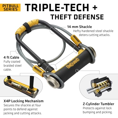Bike U-Lock with 4 ft Cable and Quad Lock System — Heavy-Duty Steel Security Lock
