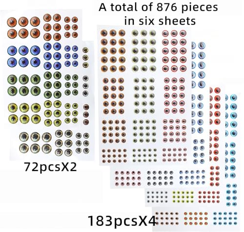 Complete Lure Eyes Kit 876Pcs - 3D/4D/5D Dome Eyes with Tweezer for Fly Tying & DIY Bait Making