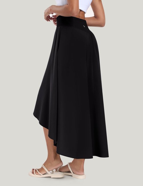 IUGA High Waist Maxi Skirt with Slit Ruffle Wrap Skirt Trendy Flowy Skirts for Women Long Skirts with Shorts Underneath Black