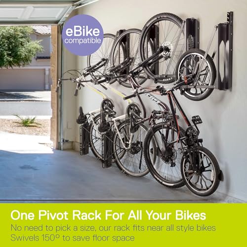 Black Pivot Bike Storage Rack Wall Mount by Delta - Swivels 150° for Indoor Bike Organization