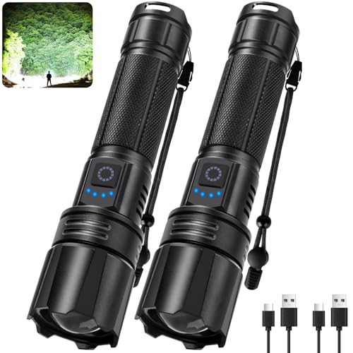 High Lumen Rechargeable LED Flashlight Set with 15H Runtime Waterproof Camping Light