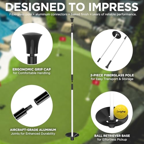 KINGTOP 3 ft Golf Flagstick & Hole Cup Set with Mini Flags - White Pole & Red Flag, 3-Pack