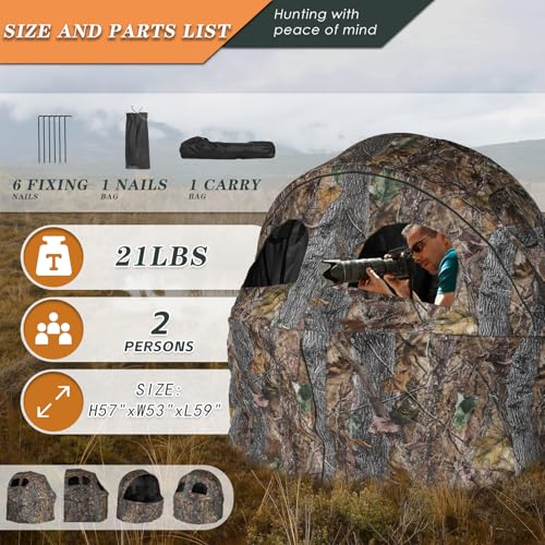FUNHORUN Hunting Chair Blind for 2 Persons See-Through Camouflage Ground Blind