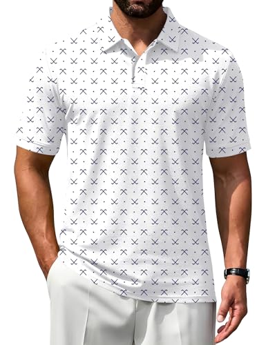 Poriff Men’s Short Sleeve Golf Polo Shirt Moisture-Wicking Dry Fit Athletic Top - White / Medium