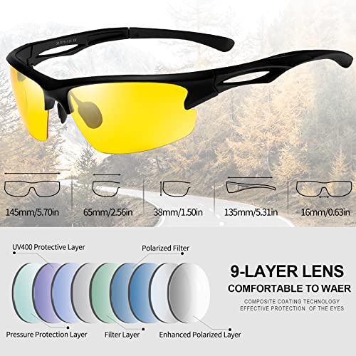 Men Women Polarized UV400 Half Frame Sports Sunglasses - Black Yellow