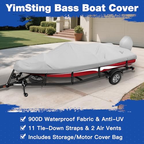 YimSting Warm Gray Waterproof Boat Cover 14-16 ft, 68" Beam, Heavy Duty