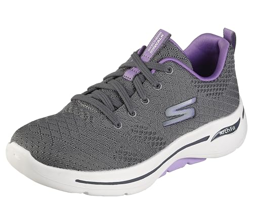 Skechers Women's Go Walk Arch Fit Unify Sneakers Gray/Lavender 8 - Supportive Walking Shoe