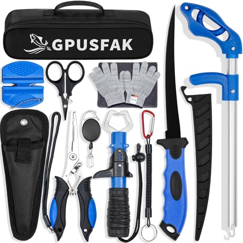 11-Piece Fishing Tool Kit with Pliers Fillet Knife Fish Gripper Gloves