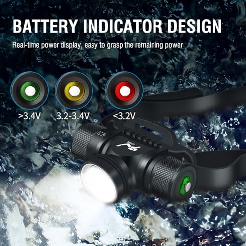 WINDFIRE HP900 Black Dive Headlamp - Ultra Bright 5 Modes, Waterproof Up to 80m