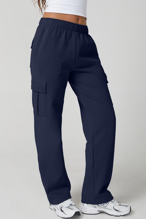 QINSEN Womens Casual Long Cashmere Pants Wide Leg Sweatpants with Pockets Lounge Navy S
