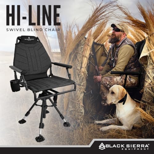 Black Sierra Hi-line XL Silent Swivel Hunting Chair with Padded Blind Seat, 300 lb Capacity