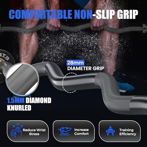 E.T.ENERGIC 47-Inch Solid Steel Olympic Curl Barbell - Black, 700LB Capacity