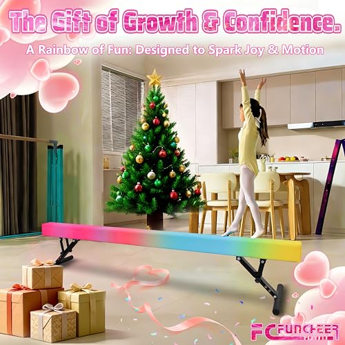 FC FUNCHEER Rainbow Gradient Adjustable Kids Gymnastics Balance Beam - 8FT