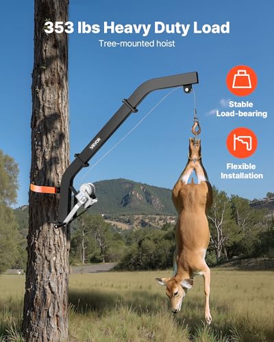Tree Mounted Deer Hoist 353 lbs Load Capacity Hunting Game Lift Winch with Ratchet Strap