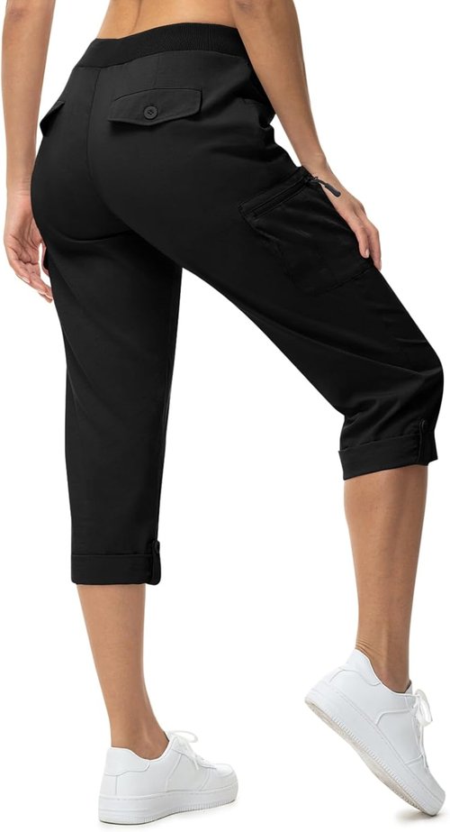 BGOWATU Women's Quick-Dry Cargo Hiking Capris - Lightweight Summer Travel Pants with 6 Pockets