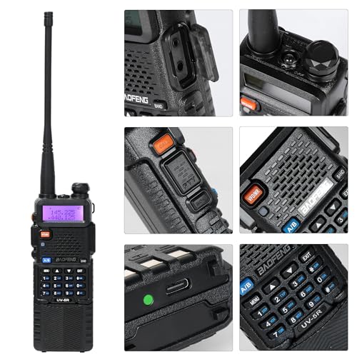 Baofeng UV-5R Ham Radio Handheld Two-Way Radio 8W with 18.5'' Tactical Antenna & USB-C Battery