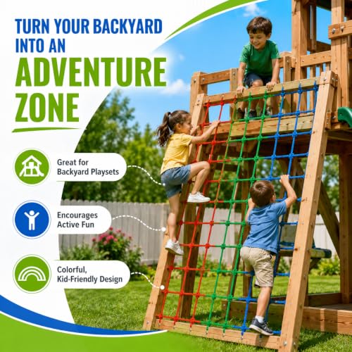 Kids Outdoor Climbing Net 5x6.5FT Heavy Duty Rope Ladder for Playground & Treehouse