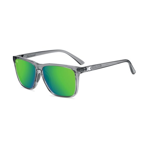 Knockaround Fast Lanes Sport - Polarized Running Sunglasses for Women & Men - Impact Resistant Lenses & Full UV400 Protection, Clear Grey Frame/Green Reflective Lenses
