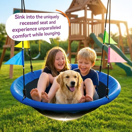 48 Inch Saucer Tree Swing with Detachable Pillow for Outdoor Backyard - Blue