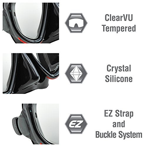 Large Black and Red Snorkel Mask Fins Travel Set for Adults - TUSA Powerview