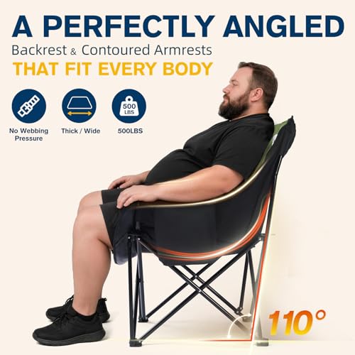 Coldbee Oversized Green Camping Chair with Padded Headrest & Cooler, Heavy Duty 500lb Capacity