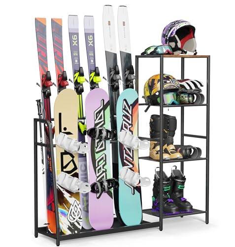Freestanding Ski & Snowboard Rack - Holds 4 Skis, 3 Snowboards Gear Storage