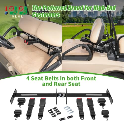 4 PCS Golf Cart Seat Belt Kit with Brackets for Yamaha, EZGO, Club Car - Universal Retractable