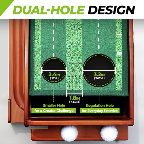 Golfguru Professional Dual-Hole Putting Green Mat with Mirror & Automatic Ball Return - 9.8FT Indoor & Outdoor Practice Mat