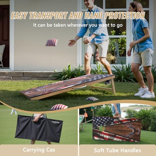 Mavlya Flying Eagle Flag Cornhole Board Set - Outdoor Regulation 2x4 ft Wooden Toss Game with 8 Bags & Carry Case