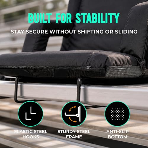 Overmont Stadium Bleacher Seat with Back Support & Armrests, Black, 20.5"
