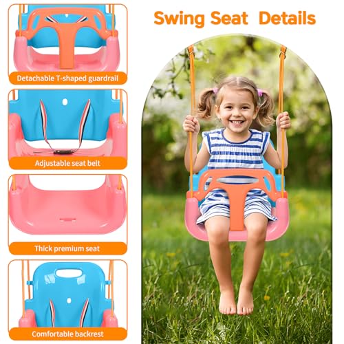 3-in-1 Toddler Swing Set with Stand - Foldable Baby Swing for Indoor & Outdoor Use, Blue & Pink