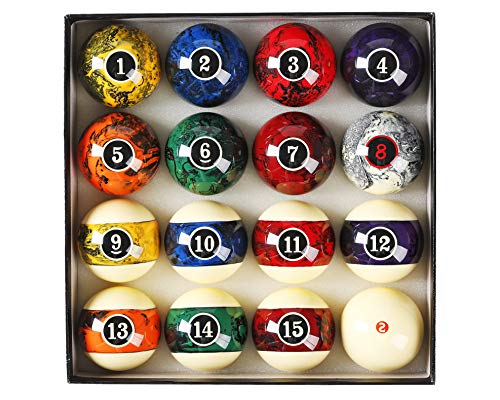 Marble Dark Billiard Ball Set – 16 Tournament-Grade Resin Pool Balls, 2-1/4" Regulation Size & Weight