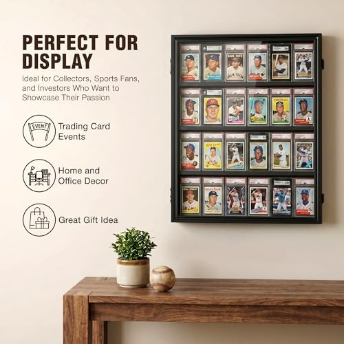 NicheTekk Wall-Mounted Baseball Card Display Case with UV Protection - Holds 24 Cards