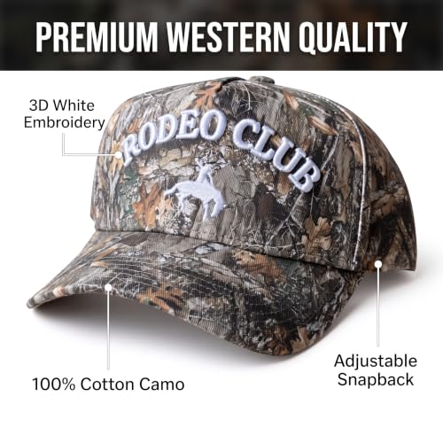 Western Camo Trucker Hat for Men & Women - Rodeo Club Embroidered Cap