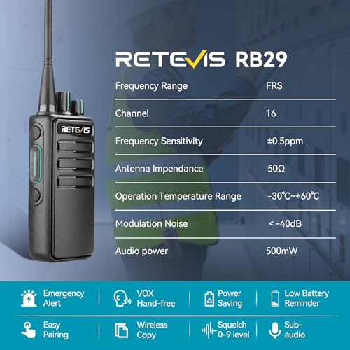 Retevis RB29 FRS Two-Way Radio Long Range with Shoulder Microphone - Durable, Waterproof, License-Free